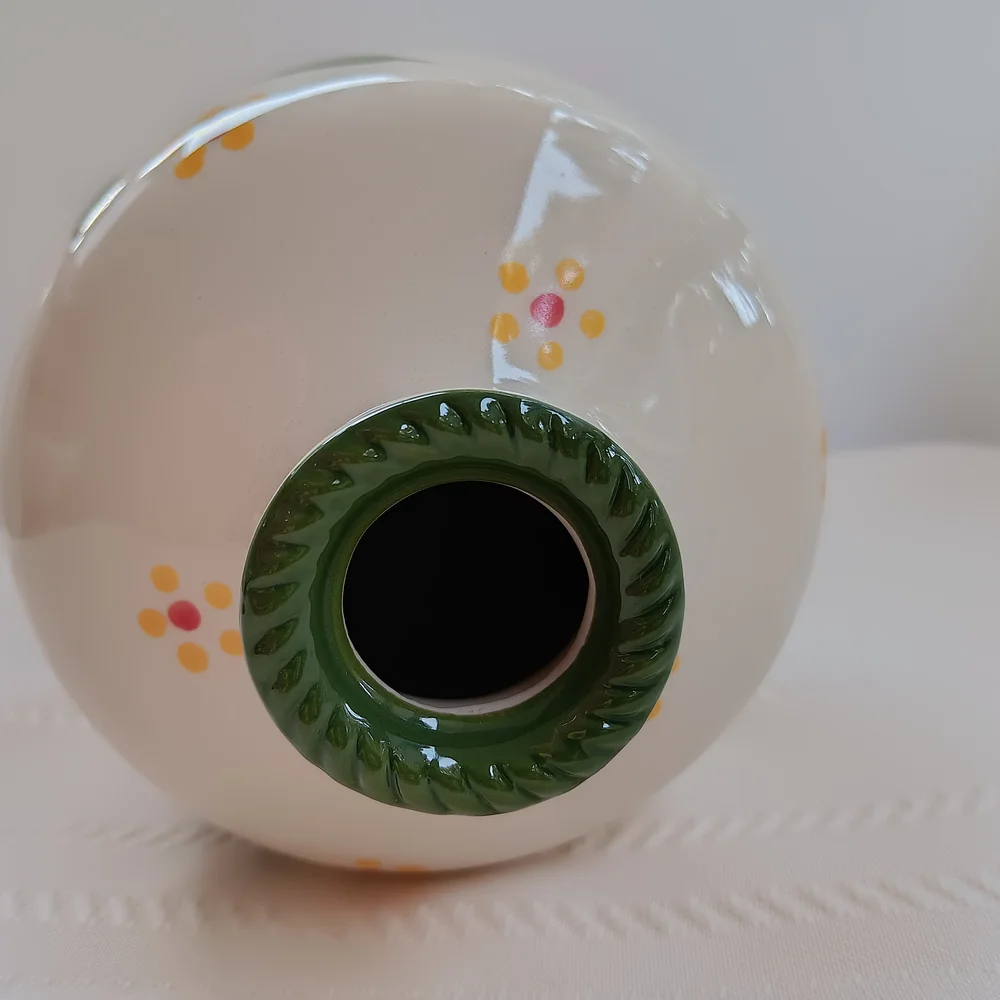 Temp-Tations White Ceramic Vase with Green Leaf and Yellow Floral Accents